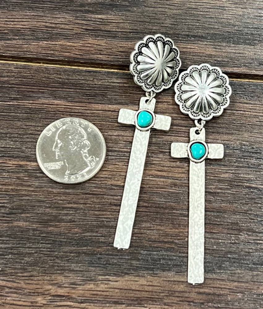 Cross Turquoise Post Earrings