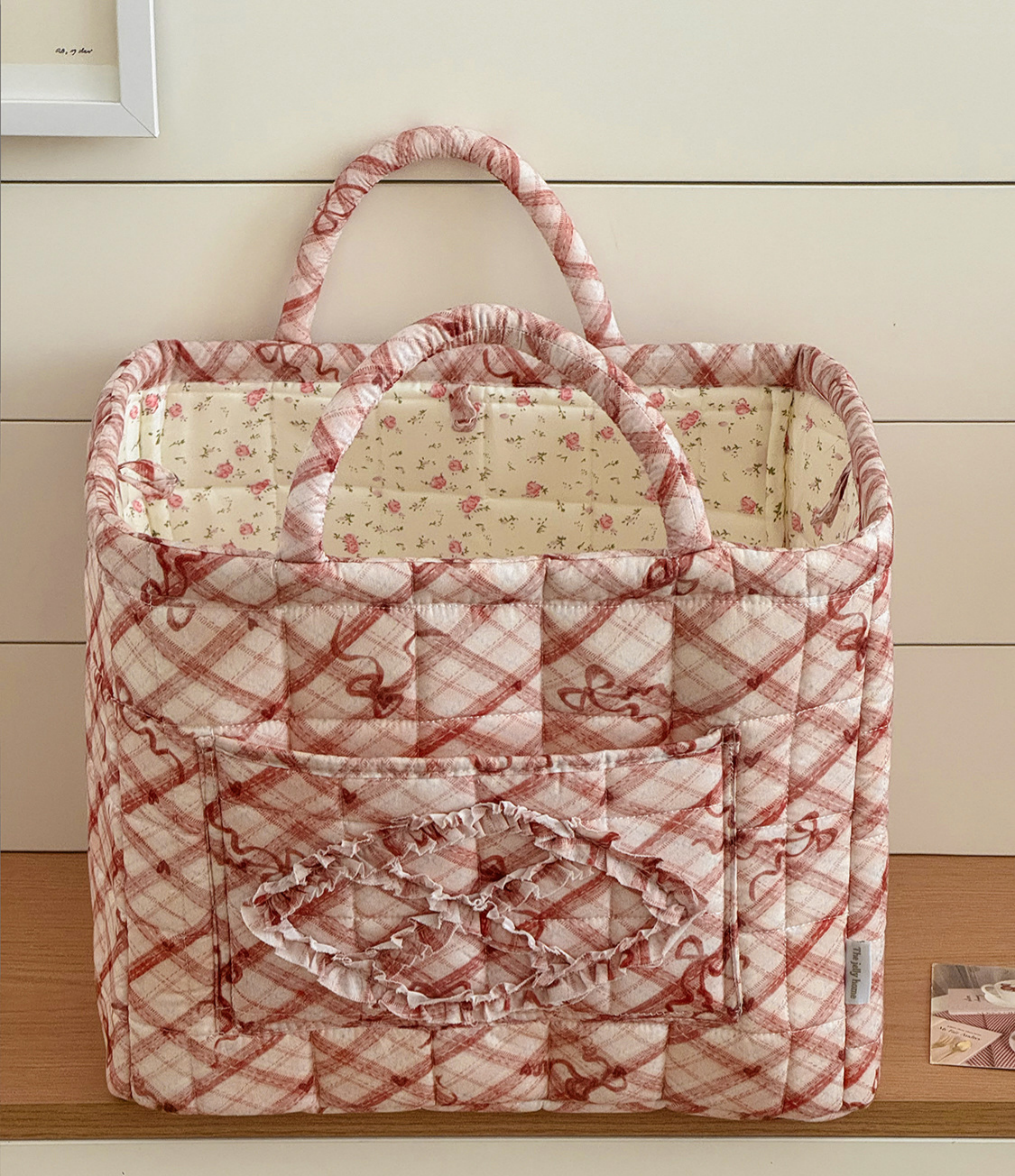 Red Quilted Storage Basket Boho Organizer Tote