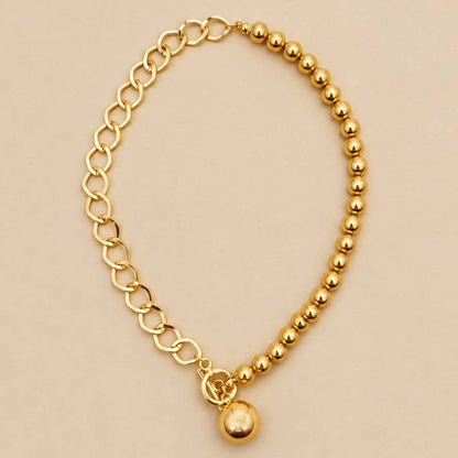 Gold-Tone Mixed Link & Round Bead Pendant Necklace | 25N380: GOLD