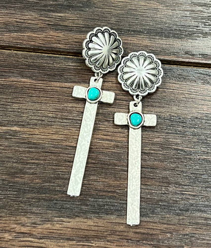 Cross Turquoise Post Earrings