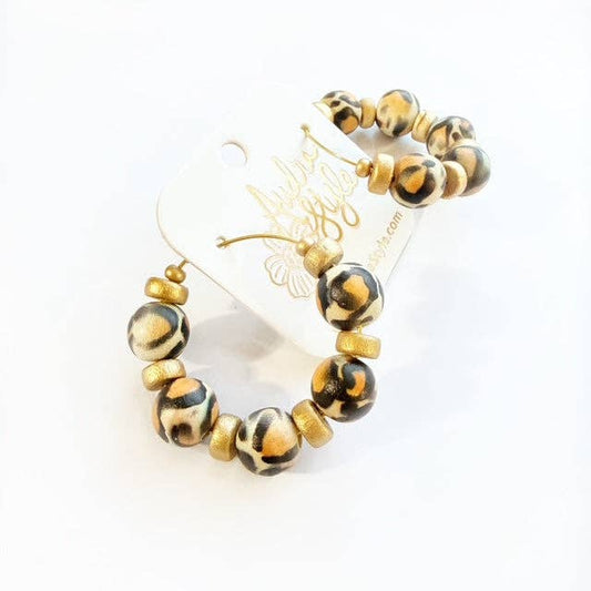 Beaded Hoop Earring - Leopard Print