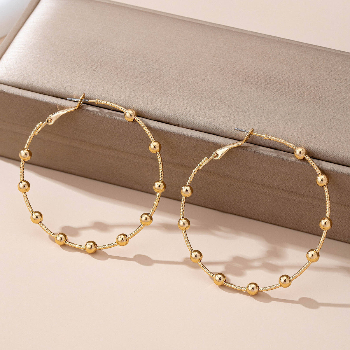 Classic Gold Ball Beaded Station Hoop Earrings | 80E61576: GOLD