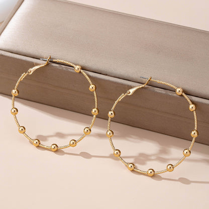 Classic Gold Ball Beaded Station Hoop Earrings | 80E61576: GOLD