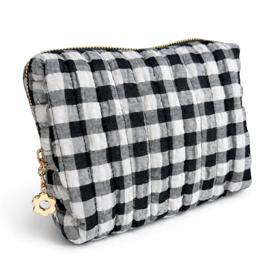 Everyday Color Gingham Cosmetic Bag – Lightweight Travel Pouch: Black