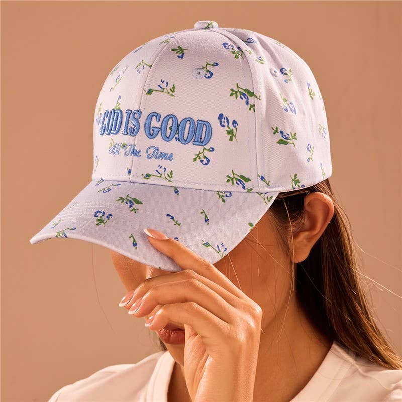"God Is Good All The Time"  Floral Baseball Cap | 40HW756: Off White