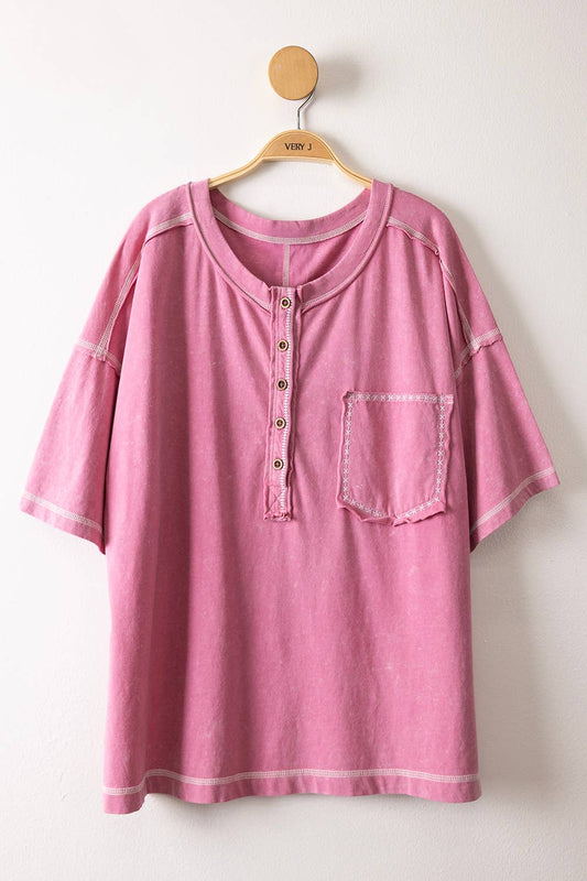 Mineral Washed Oversized Comfy Knit Top: MAUVE