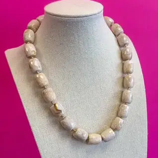 Glossy Bead Bauble Ball Necklace - Ivory
