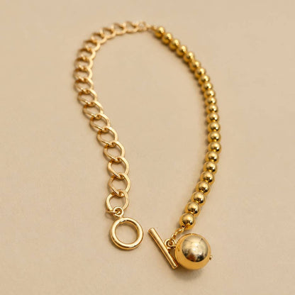 Gold-Tone Mixed Link & Round Bead Pendant Necklace | 25N380: GOLD