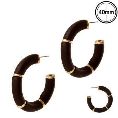 Black Wood and Gold 1" Hoop Earring