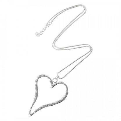 Open Heart Long Silver Necklace