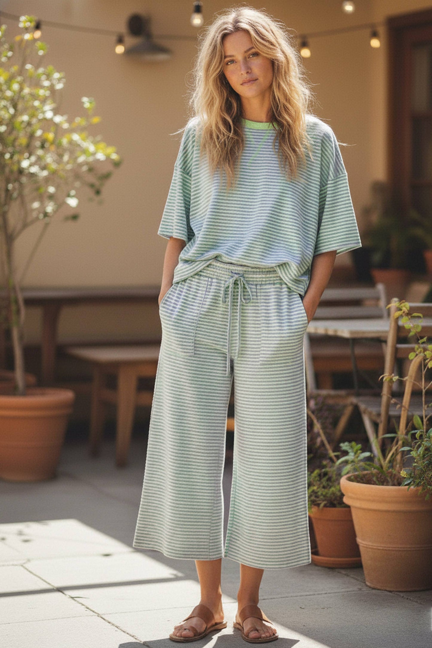 Mint Striped Lounge Set