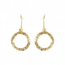 Hammered Circle Drop Earrings: Yellow Gold