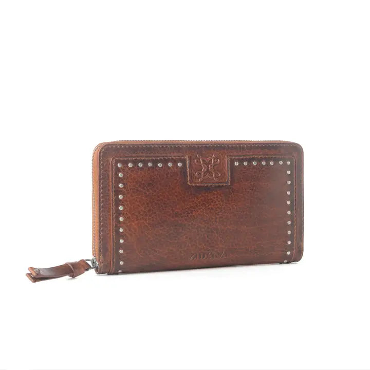 Myra Zidana Astra Studded Veg Tanned Leather Wallet in Ember Red