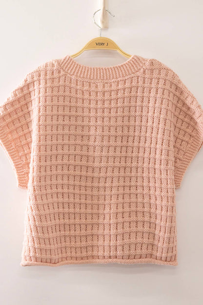 Blush Waffle Texture Crop Cardigan/Sweater