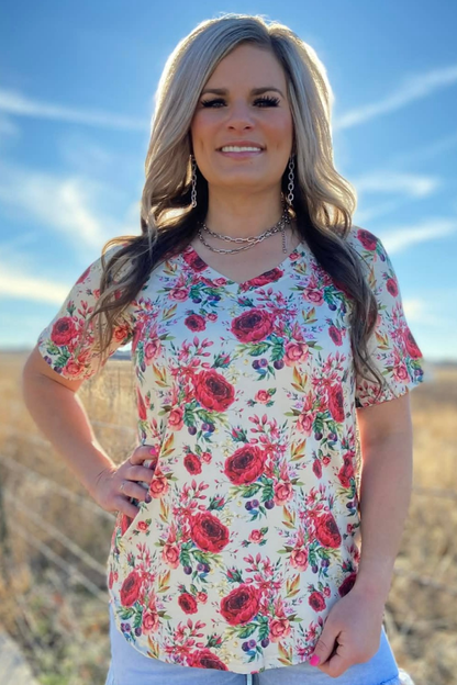 Porcelain Petals V-Neck Top
