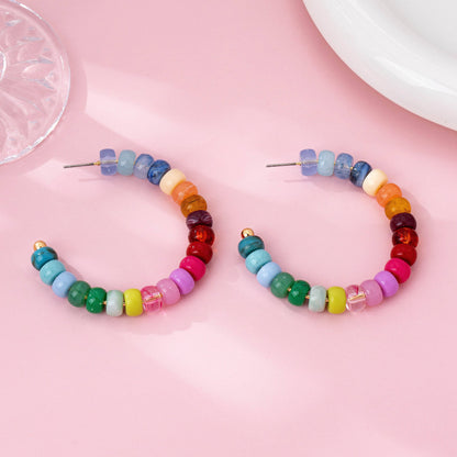 Multi-Color Beaded Hoop Earrings | 80E62019: Gold