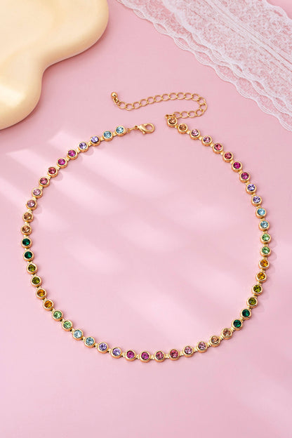 Rainbow Bezel-Set Gemstone Tennis Necklace | 80N92827: Gold