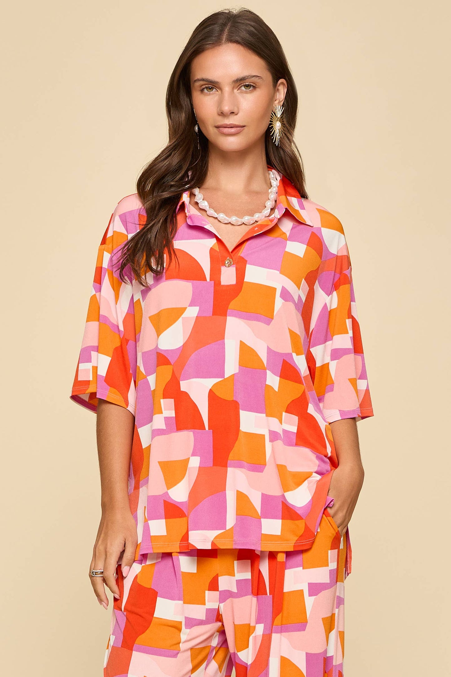 2-Piece Blouse + Relaxed Pants Resort Wear Set