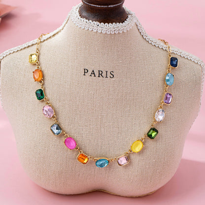 Multicolor Gemstone Link Necklace | 80N92824: Gold