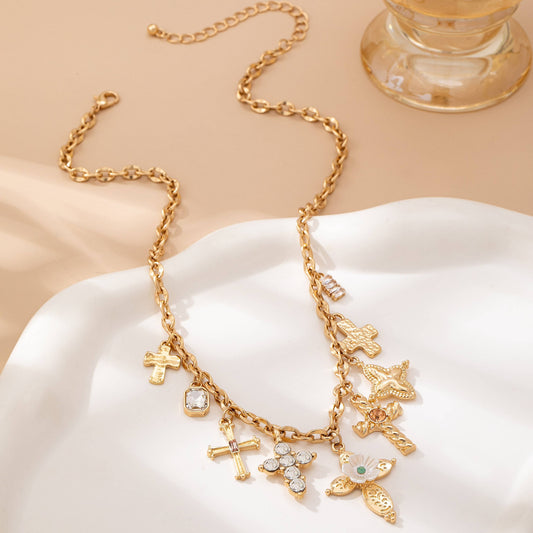 Charm Necklace - Multi-Cross Crystal Charm | 80N92856: Gold