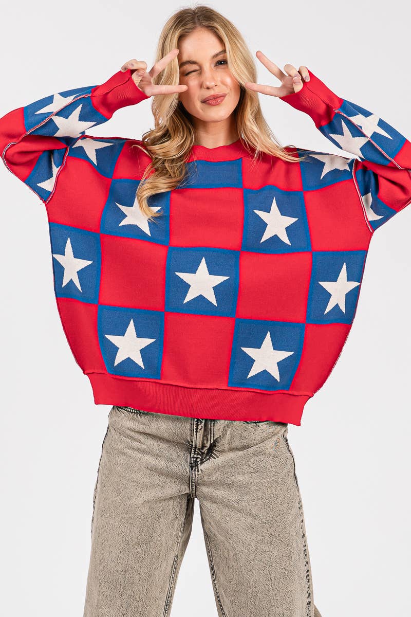 AMERICANA CHECKERED SWEATER TOP