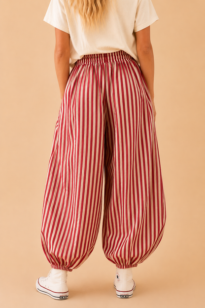 Red Free-Spirited Stripe Balloon Pants