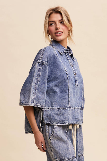 Denim Collared Oversized Top