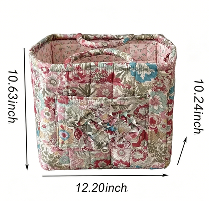 Red Quilted Storage Basket Boho Organizer Tote