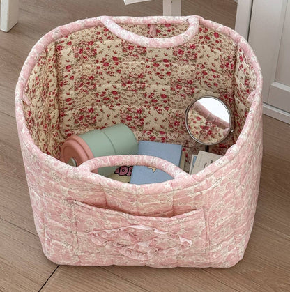 Green Quilted Floral Laundry Basket Boho Storage basket
