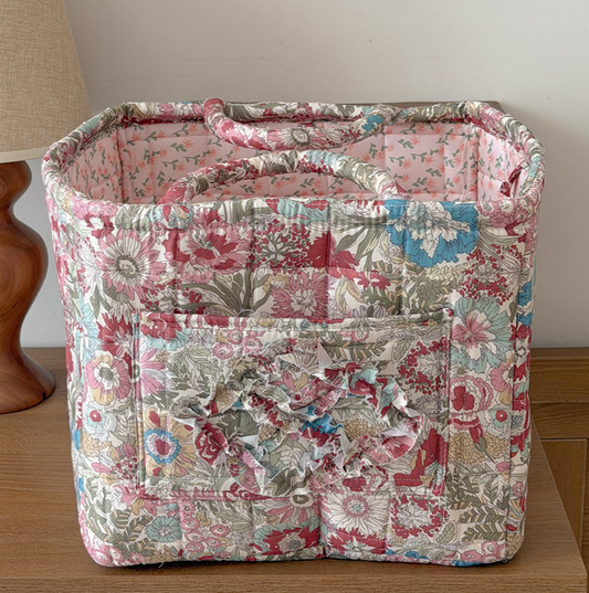 Red Quilted Storage Basket Boho Organizer Tote