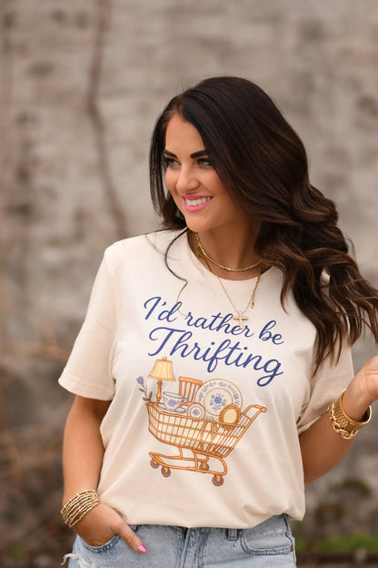 I’d Rather Be Thrifting Tee: Natural