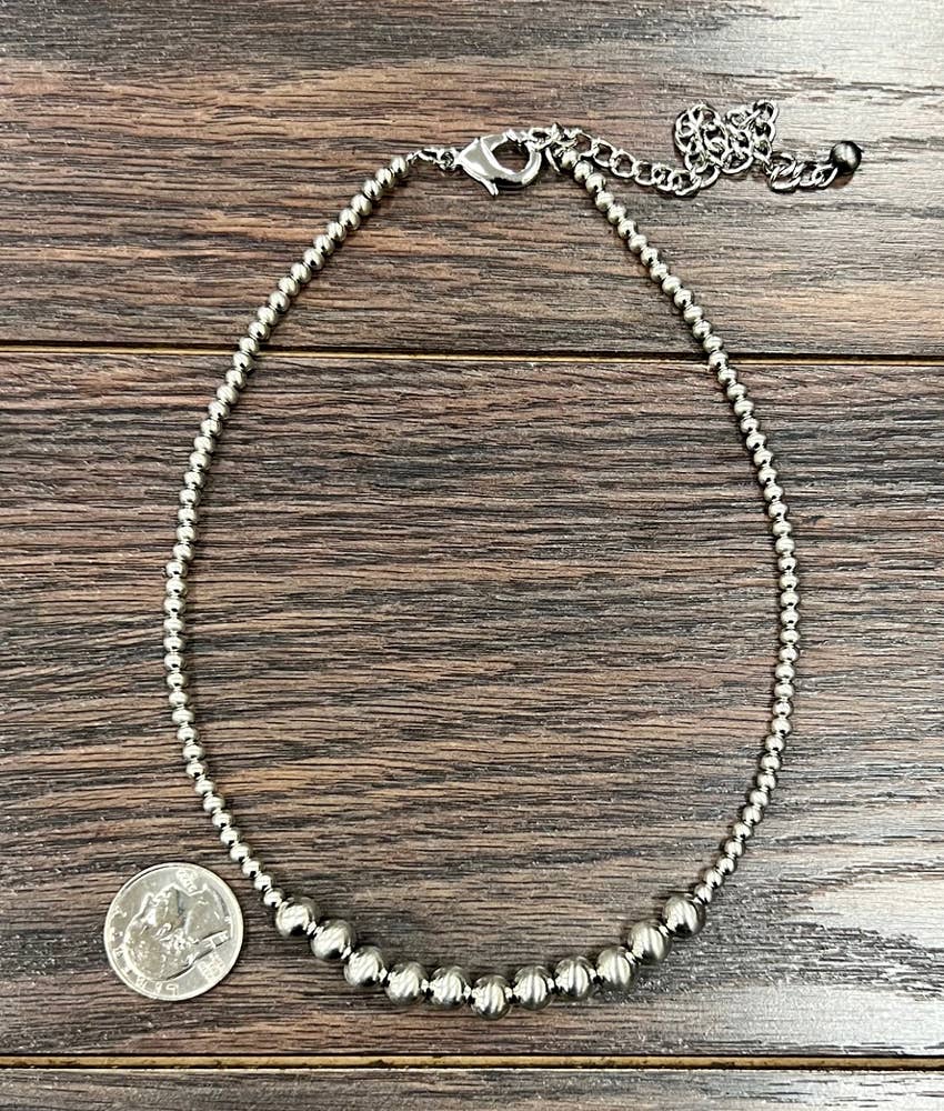 Handmade Silver Navajo Bead Necklace