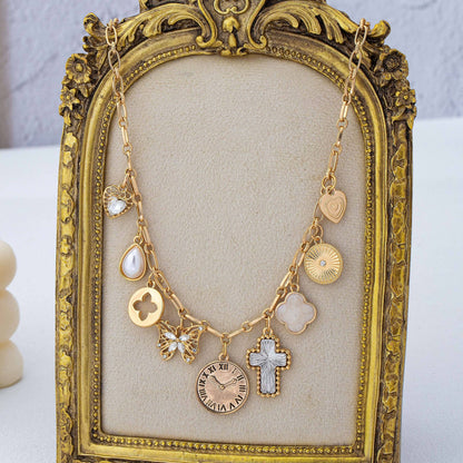 Eclectic Celestial & Vintage Charm Necklace | 80N93123: Gold