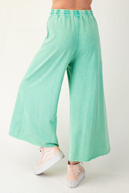 EASEL EVERGREEN WASHED TERRY KNIT WIDE PANTS