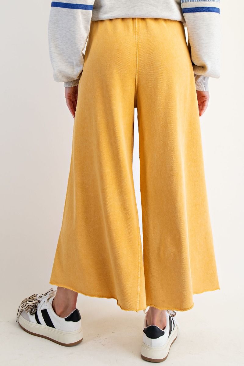EASEL MUSTARD WASHED TERRY KNIT WIDE PANTS