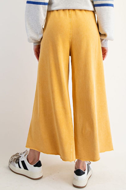 EASEL MUSTARD WASHED TERRY KNIT WIDE PANTS