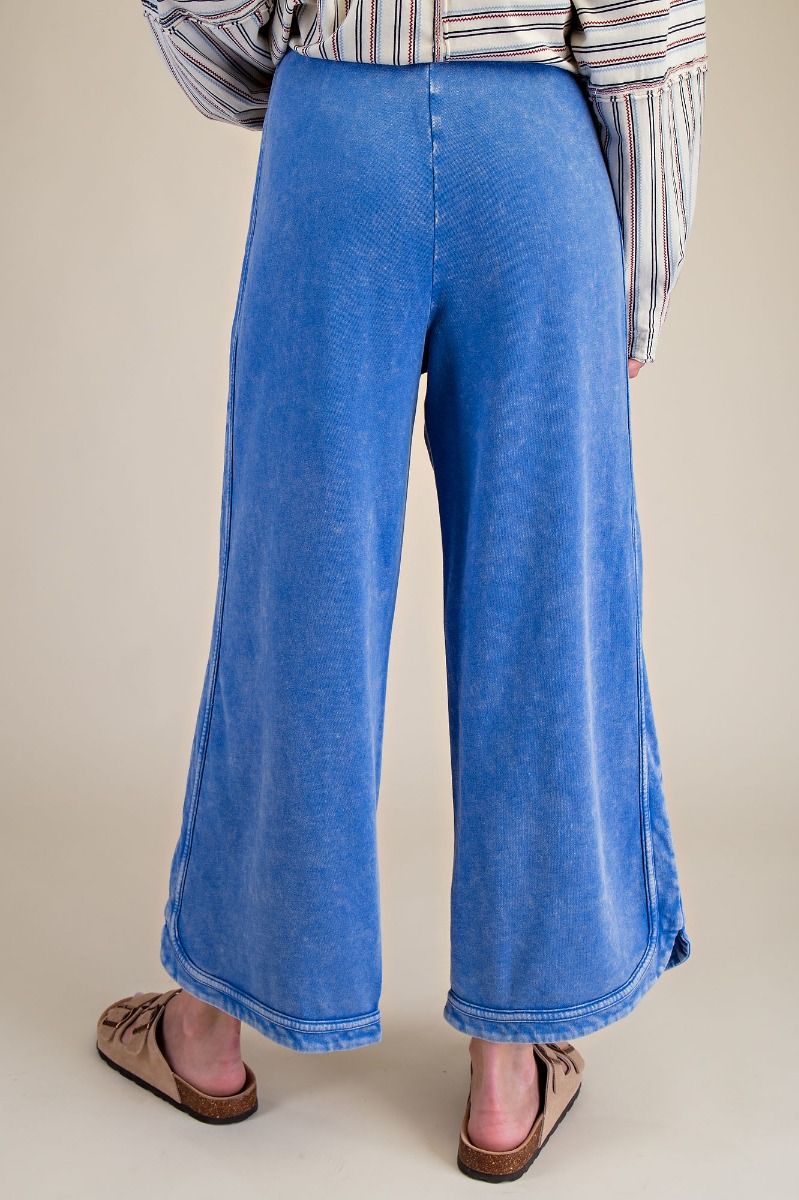 EASEL DAY BLUE MINERAL WASHED TERRY KNIT PANTS