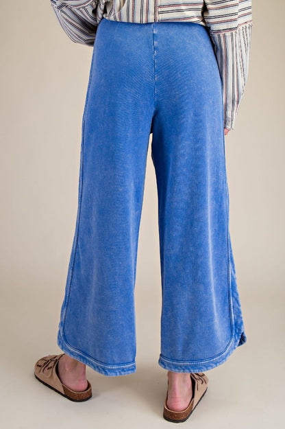 EASEL DAY BLUE MINERAL WASHED TERRY KNIT PANTS