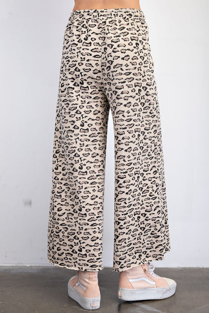 MOCHA  ANIMAL PRINT MINERAL WASHED TERRY KNIT PANTS