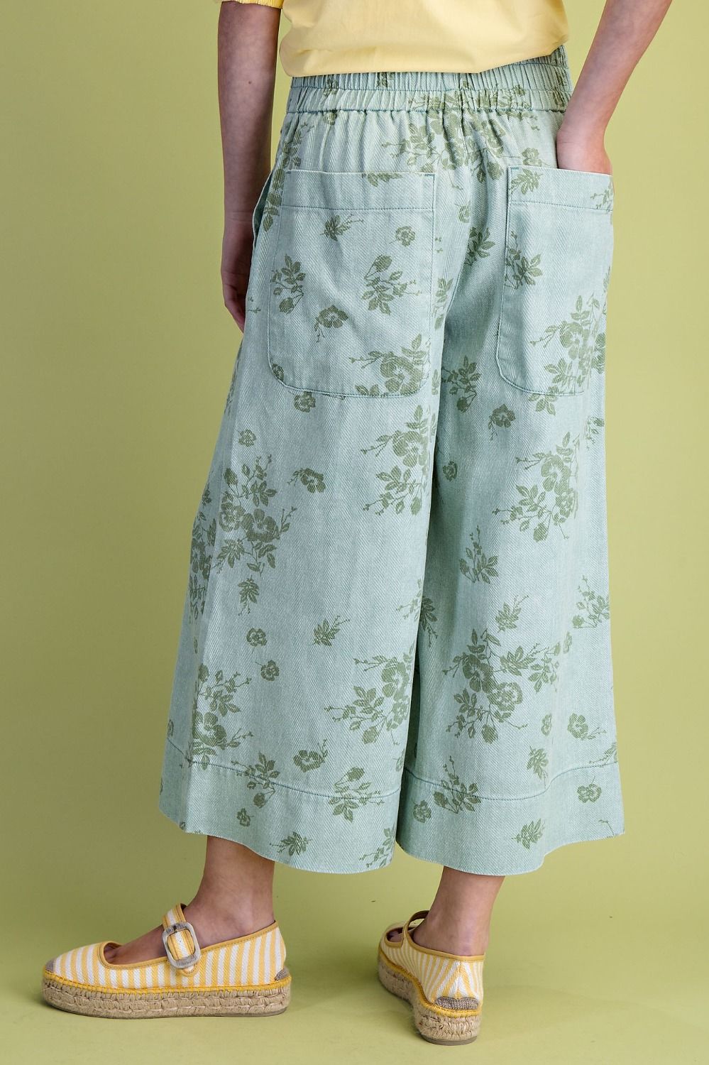 SAGE GREEN FLORAL PRINT WASHED TWILL PANTS