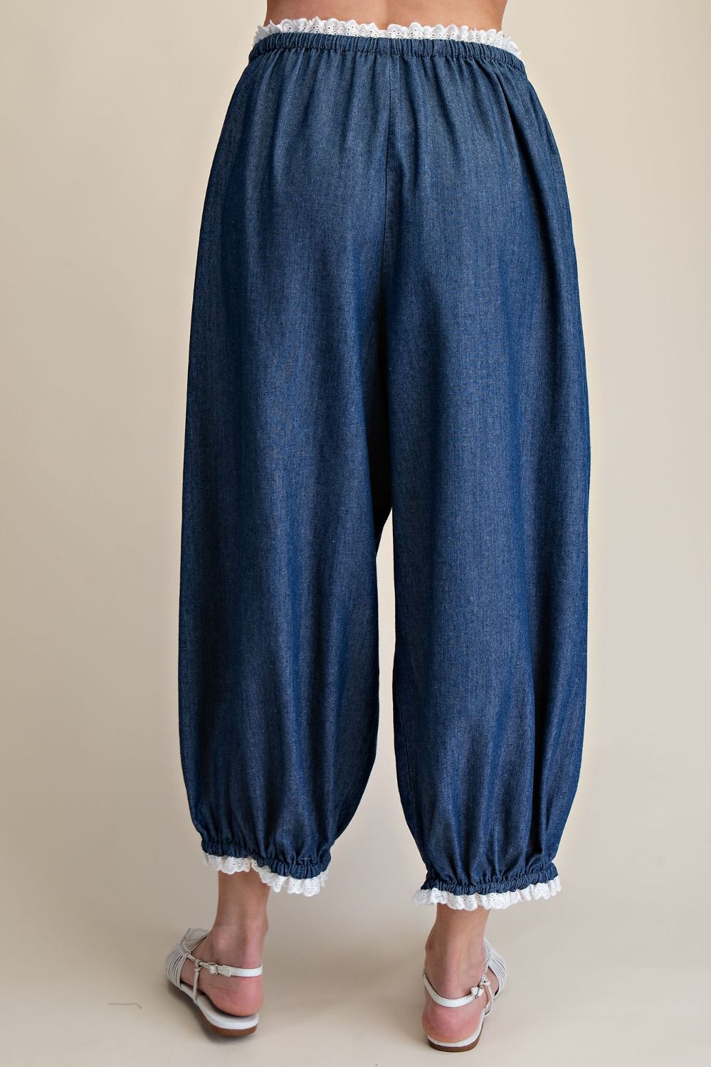 EASEL DARK WASH LACE HEM DETAILING WASHED DENIM PANTS