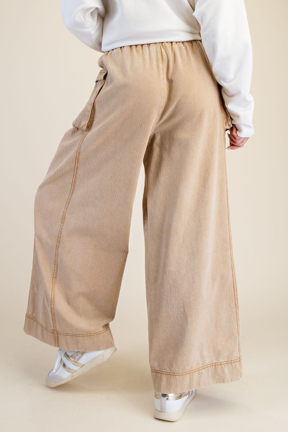 WASHED STRIPED LATTE TWILL PANTS