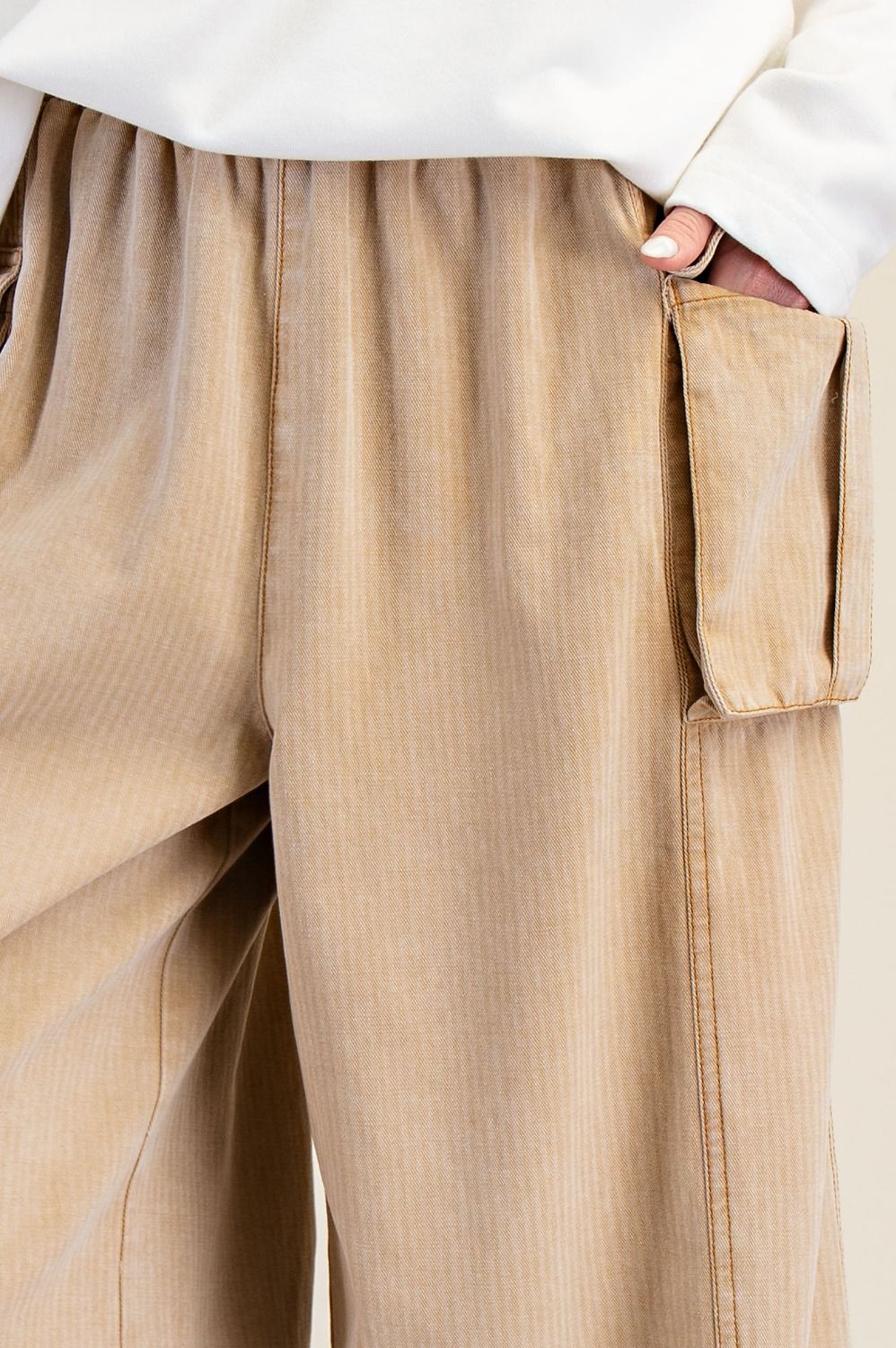 WASHED STRIPED LATTE TWILL PANTS
