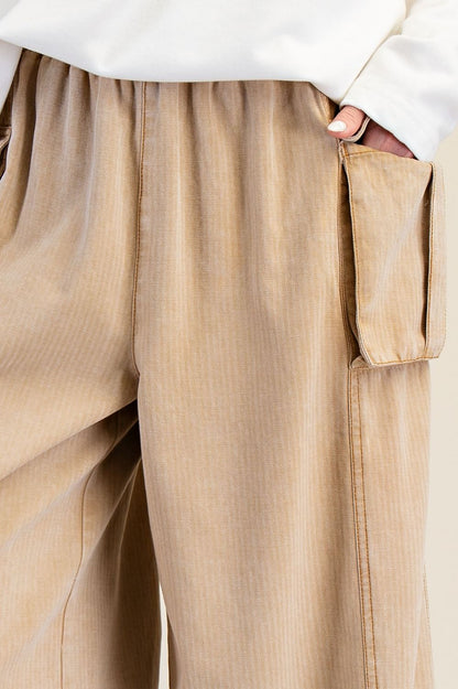 WASHED STRIPED LATTE TWILL PANTS