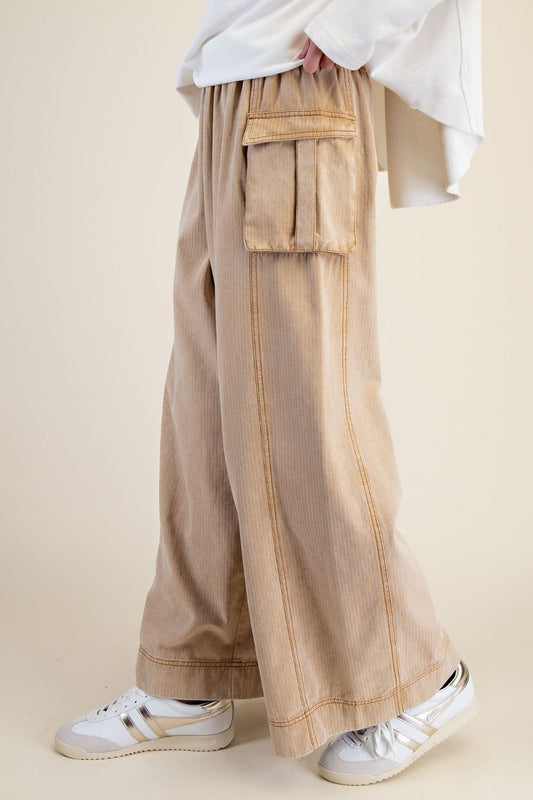 WASHED STRIPED LATTE TWILL PANTS