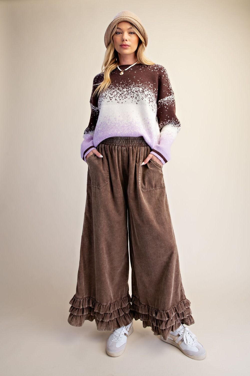 EASEL RUFFLE BOTTOM WASHED BABY CORDUROY PANTS