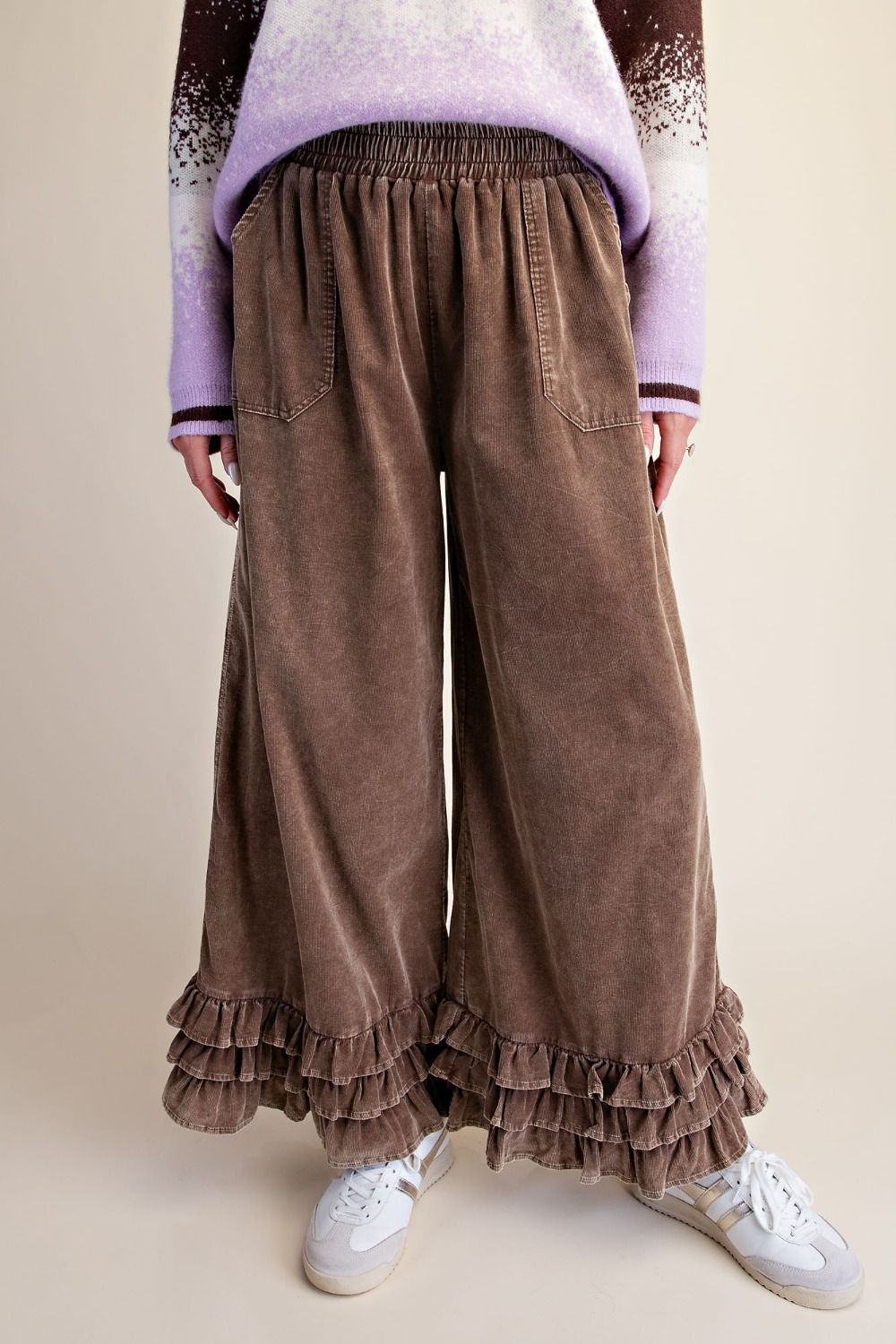 EASEL RUFFLE BOTTOM WASHED BABY CORDUROY PANTS