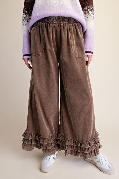 EASEL RUFFLE BOTTOM WASHED BABY CORDUROY PANTS