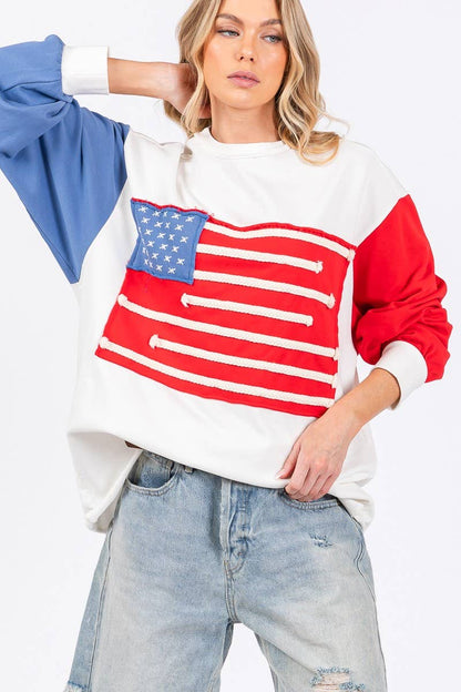 4TH OF JULY FRENCH TERRY AMERICAN FLAG SWEATSHIRT