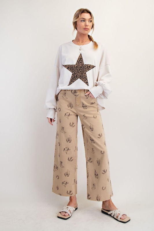 WESTERN PRINTED WASHED TWILL PANTS